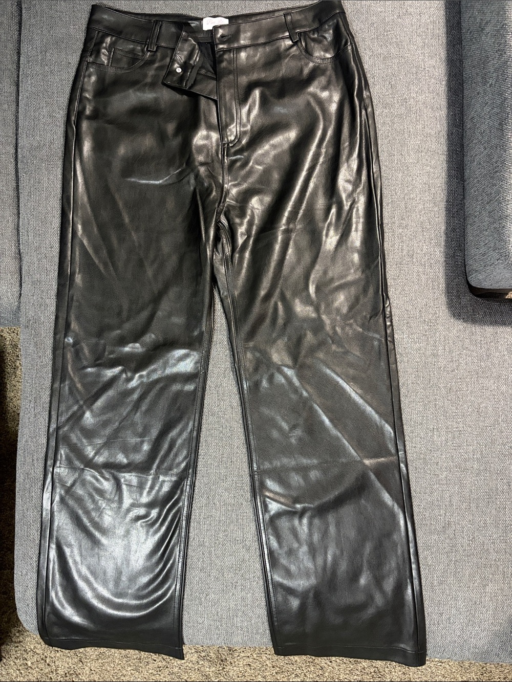 Pink Lily Black Faux Leather Straight-Leg Pants
